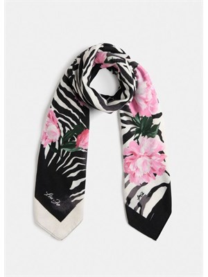 Foulard Liu Jo nero stampa floreale zebrata in DONNA