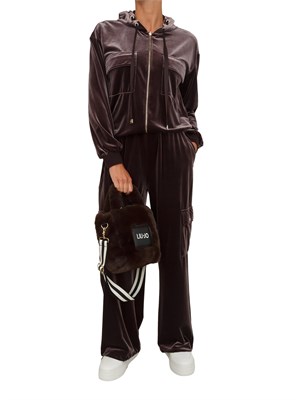 Felpa Liu Jo donna con cappuccio in ciniglia stretch marrone in DONNA