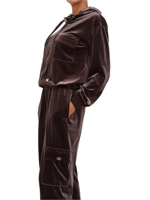 Felpa Liu Jo donna con cappuccio in ciniglia stretch marrone in DONNA