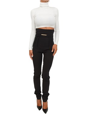 Pantaloni Elisabetta Franchi in crêpe nera con cintura in DONNA