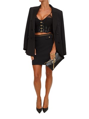Gonna Elisabetta Franchi in doppio crêpe nero con catena gioiello in DONNA
