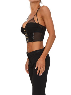 Top Elisabetta Franchi in neoprene nero con dettagli corsetto in DONNA