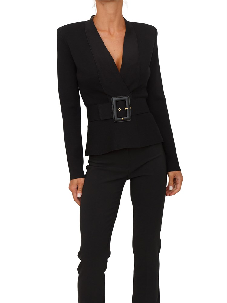 Giacca in maglia Elisabetta Franchi in punto stoffa nera con cintura