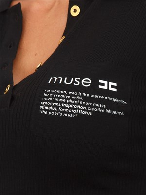 Polo Elisabetta Franchi in maglia nera con stampa lettering in DONNA