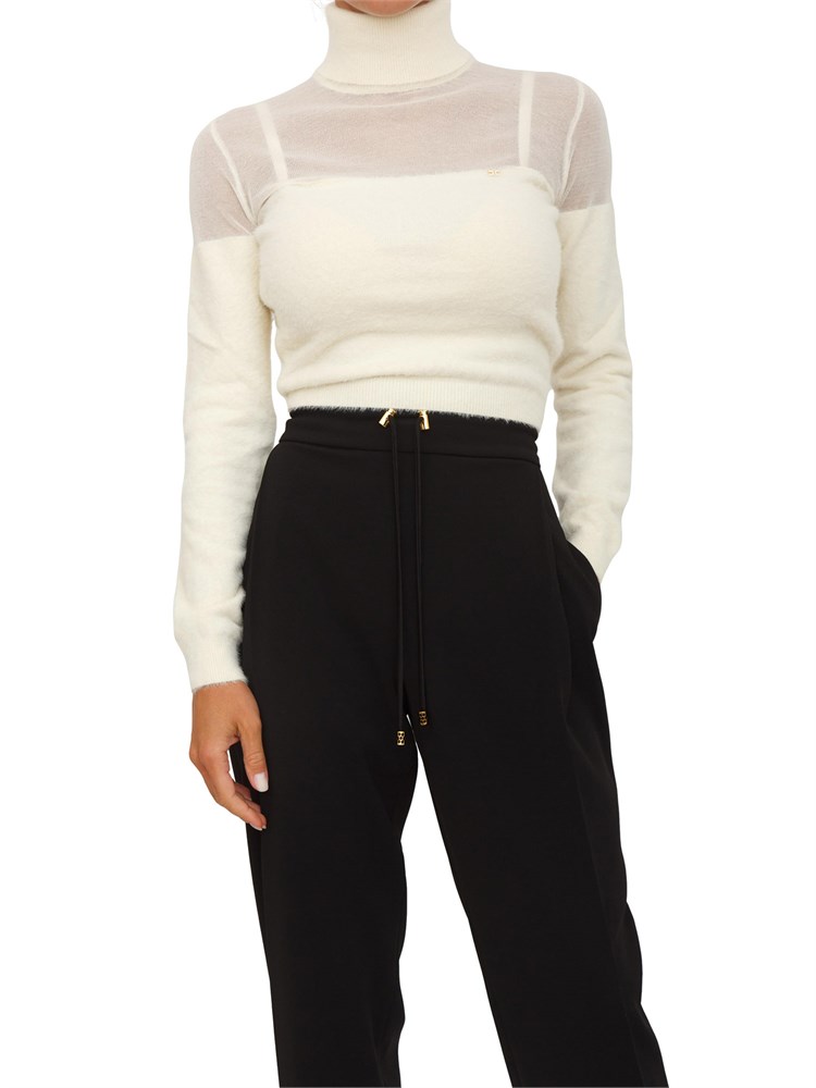 Dolcevita Elisabetta Franchi in maglia bianco panna con logo gioiello