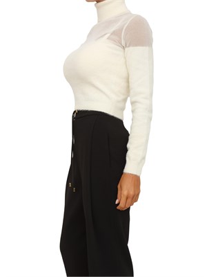 Dolcevita Elisabetta Franchi in maglia bianco panna con logo gioiello in DONNA