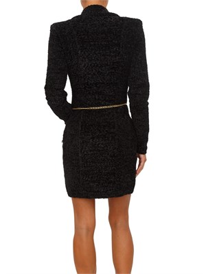 Abito Elisabetta Franchi in ciniglia bouclÉ nero con cintura gioiello in DONNA