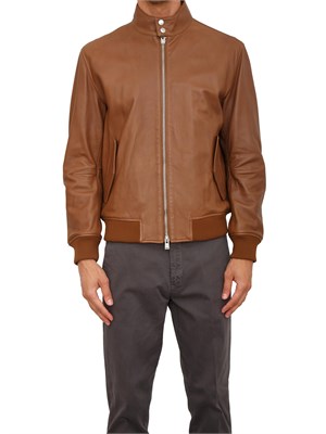 Giubbino uomo Boss in pelle marrone cognac in UOMO