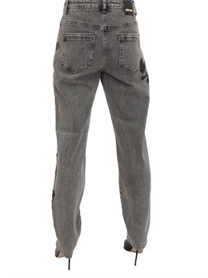 Jeans Blugirl in denim stretch grigio con ricamo floreale in DONNA