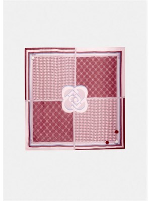 Foulard Liu Jo bordeaux con stampa logo patchwork e pompon in DONNA