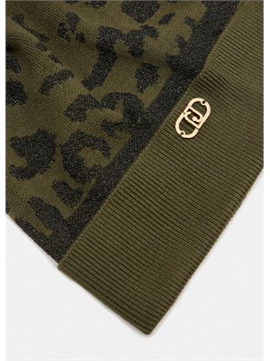 Berretto Liu Jo in viscosa lurex verde motivo animalier e pompon in DONNA