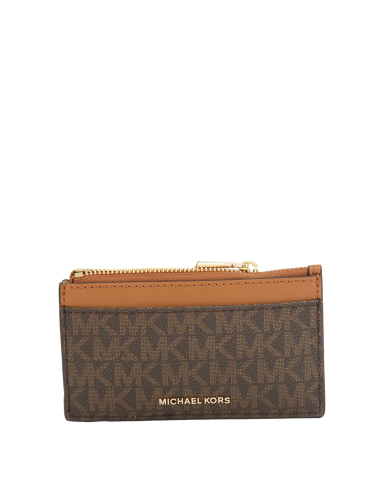 Portacarte Jet Set di Michael Michael Kors in pelle marrone logo