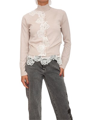 Twin-set Blugirl cardigan+lupetto in lana cipria con pizzo in DONNA