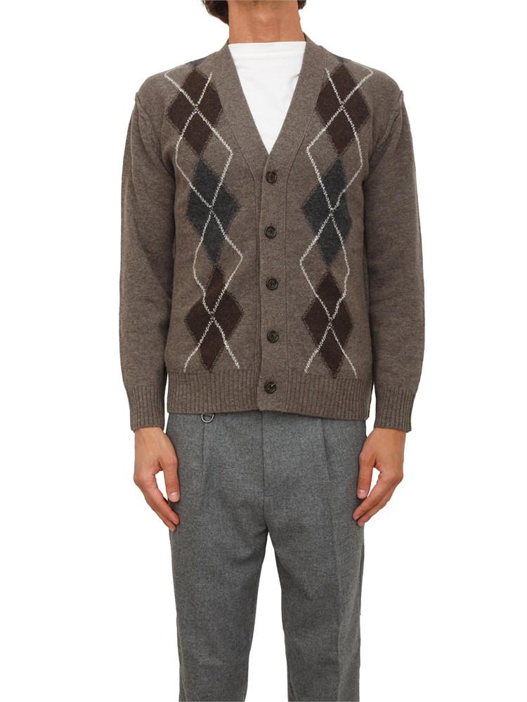 Cardigan Paolo Pecora in lana merino marrone motivo argyle