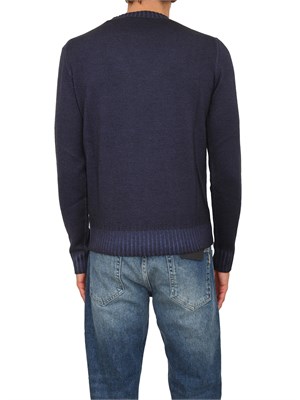 Maglia girocollo Aiace Galassi in pura lana blu con fondi a costine delavÉ in UOMO