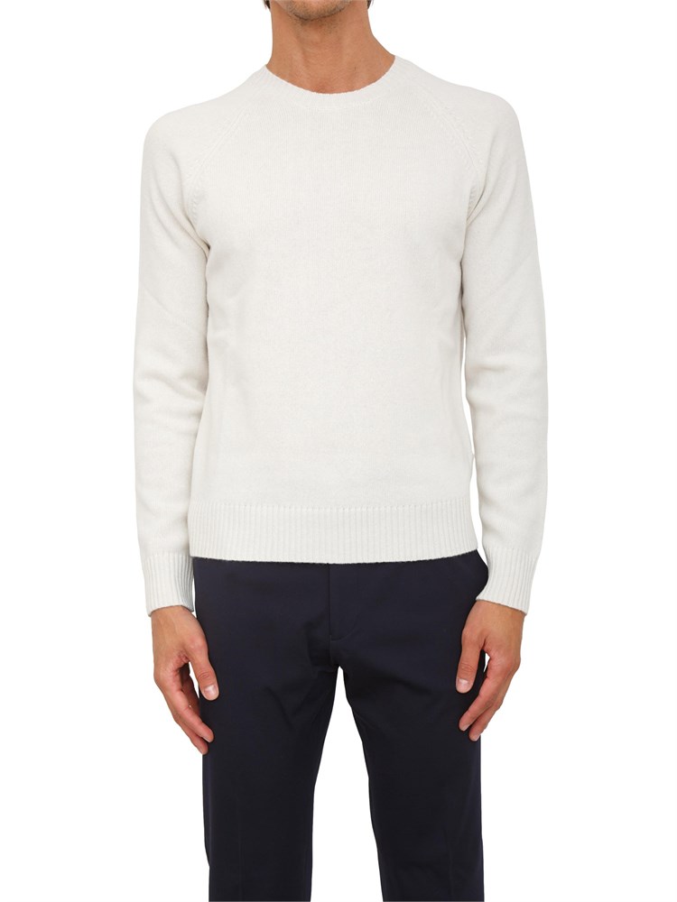 Maglia girocollo Aiace Galassi in lana e cashmere bianco panna