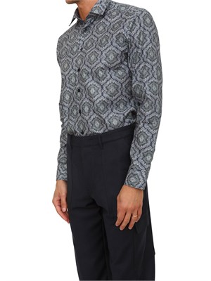 Camicia Etro uomo in rasatello di cotone con stampa astratta blu in UOMO