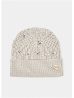 Berretto beanie Liu Jo grigio con strass e perle in DONNA