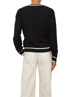 LIU JO Maglia scollo V in misto seta nero con bottoni oro in DONNA