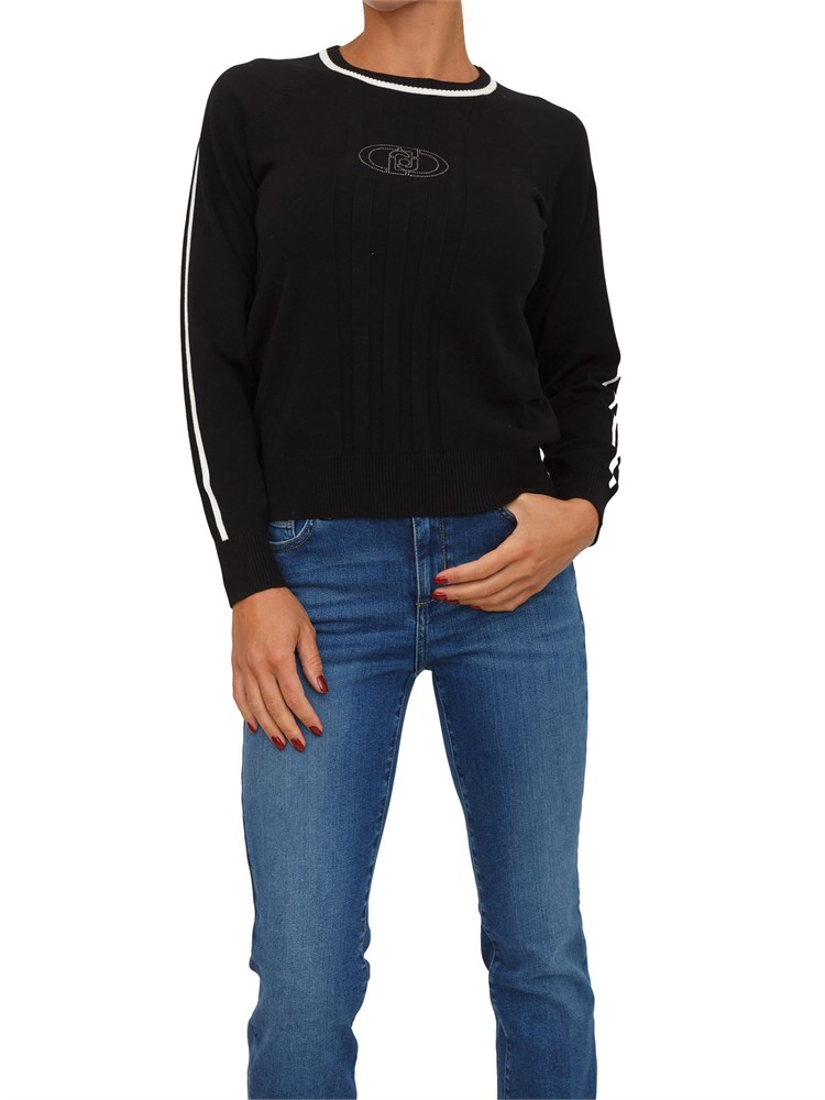 Maglia Liu Jo donna in viscosa nera con dettagli a contrasto