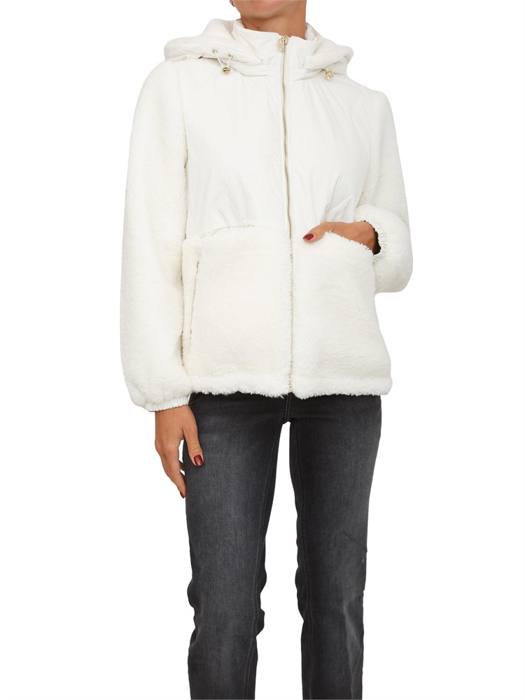 Giubbino Liu Jo donna in tessuto teddy e nylon bianco avorio