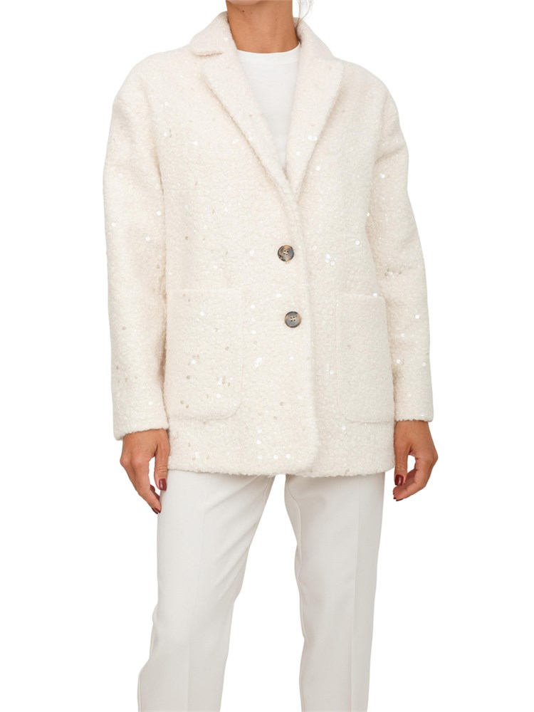 Cappotto Ranch Emme Marella in bouclÉ bianco con paillettes