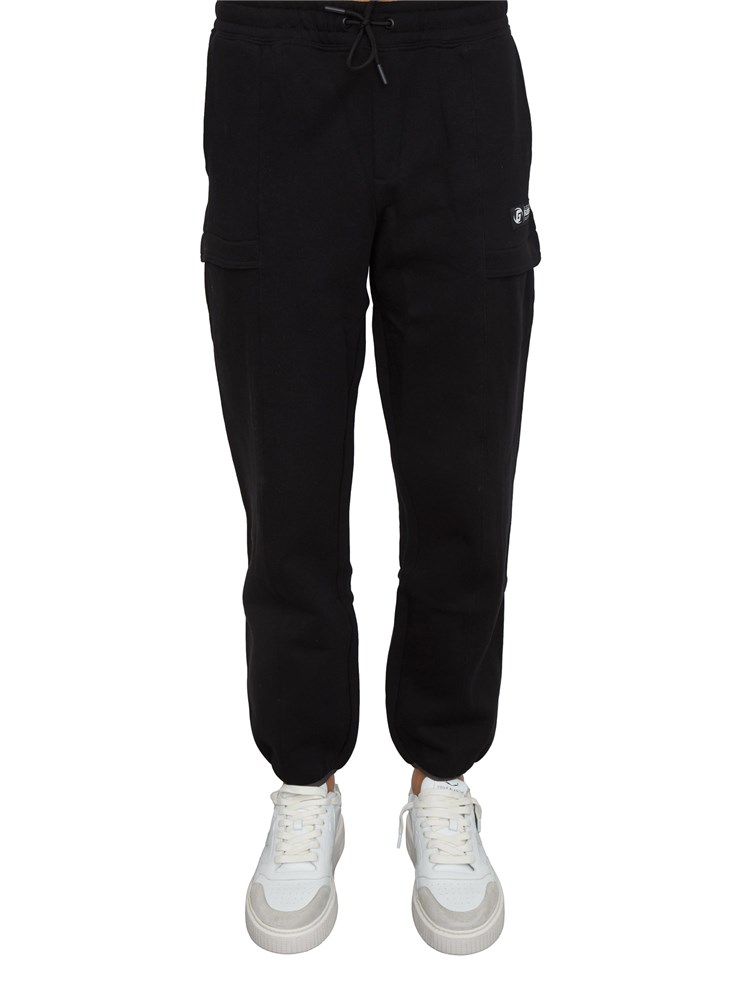Pantalone tuta Guess Jeans uomo in cotone nero con bande logo