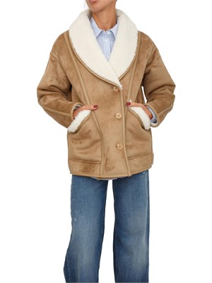 Giaccone Guess Jeans in simil shearling cammello con pelliccia in DONNA