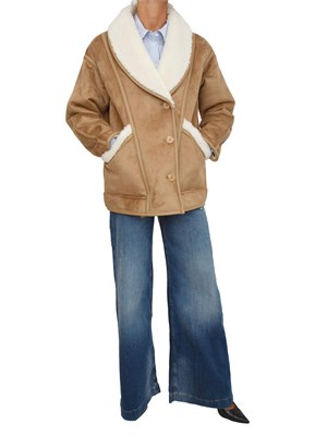 Giaccone Guess Jeans in simil shearling cammello con pelliccia in DONNA