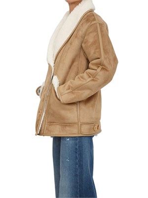 Giaccone Guess Jeans in simil shearling cammello con pelliccia in DONNA