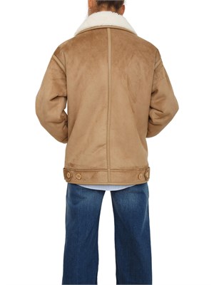 Giaccone Guess Jeans in simil shearling cammello con pelliccia in DONNA