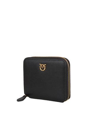 Portafoglio Pinko zip-around piccolo in pelle nera in DONNA