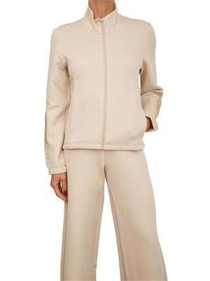 Felpa EA7 Emporio Armani in misto cotone beige con cristalli logo in DONNA