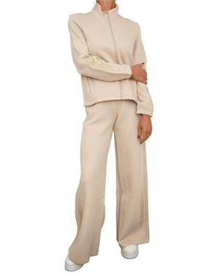 Felpa EA7 Emporio Armani in misto cotone beige con cristalli logo in DONNA