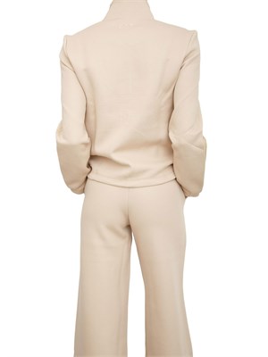 Felpa EA7 Emporio Armani in misto cotone beige con cristalli logo in DONNA