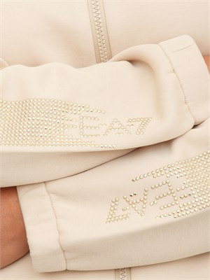 Felpa EA7 Emporio Armani in misto cotone beige con cristalli logo in DONNA