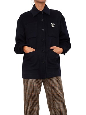 Giacca camicia Liu Jo in misto flanella blu con spilla gioiello in DONNA