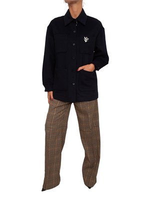 Giacca camicia Liu Jo in misto flanella blu con spilla gioiello in DONNA