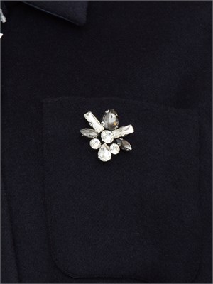 Giacca camicia Liu Jo in misto flanella blu con spilla gioiello in DONNA