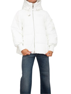 Giubbino Pinko in tessuto tecnico bianco opaco e cappuccio in DONNA