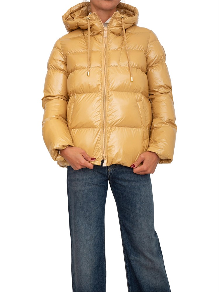 Piumino Pinko in crystal nylon lucido beige con cappuccio