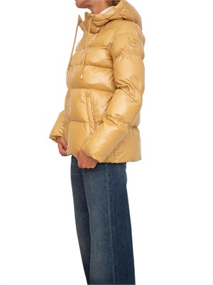 Piumino Pinko in crystal nylon lucido beige con cappuccio in DONNA