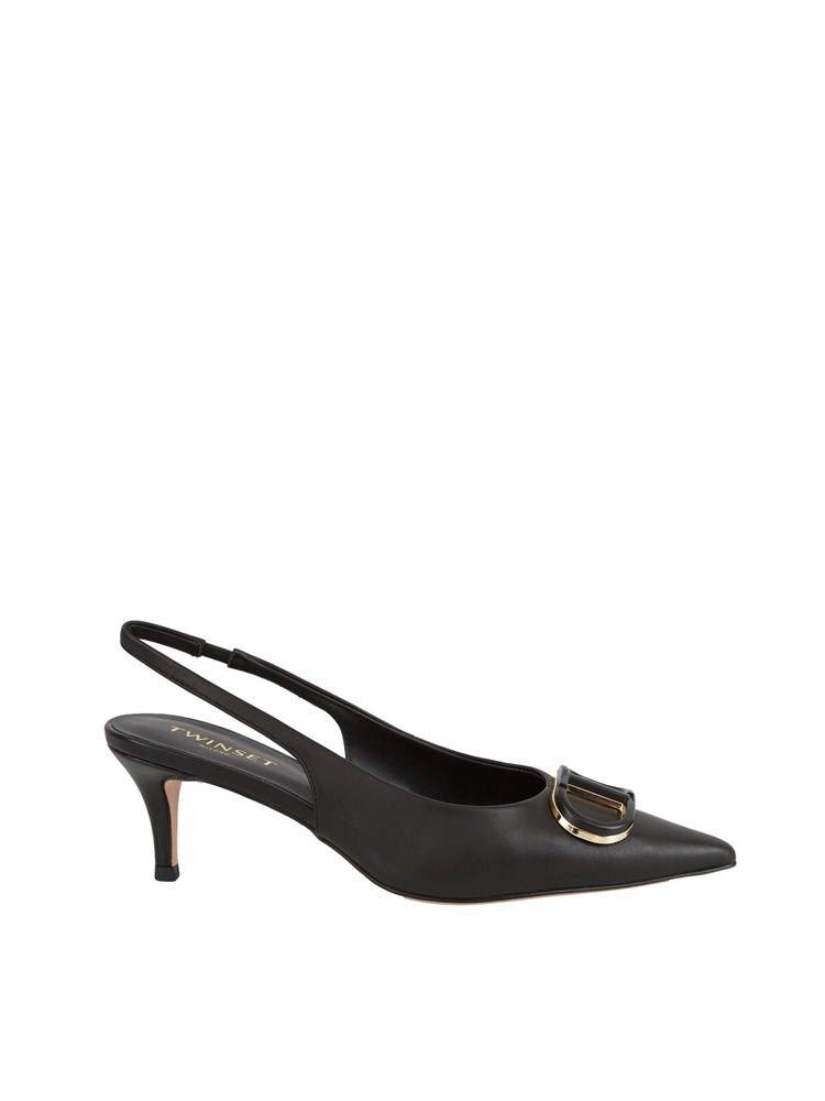 TWIN-SET DÉcolletÉ sling back Twinset in pelle nera con logo