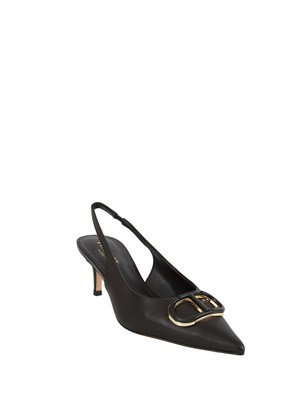 TWIN-SET DÉcolletÉ sling back Twinset in pelle nera con logo in DONNA