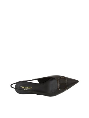 TWIN-SET DÉcolletÉ sling back Twinset in pelle nera con logo in DONNA