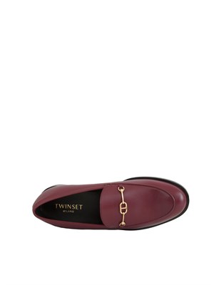 TWIN-SET Mocassino Twinset in pelle bordeaux con logo oro in DONNA
