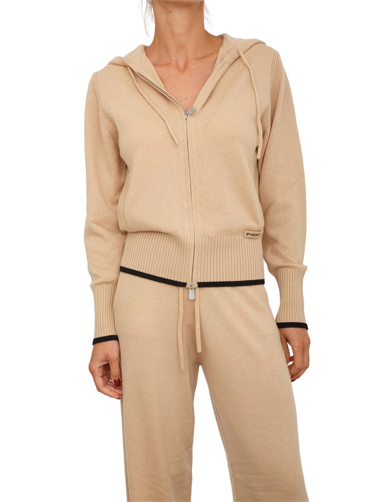 Cardigan maglia Pinko in lana e cashmere cammello