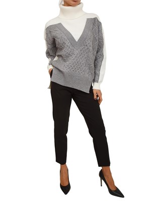 Maglia donna a collo alto Fracomina in misto viscosa bianca e grigia in DONNA