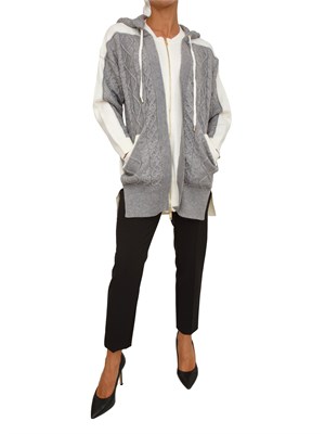 Cardigan full zip e cappuccio Fracomina in viscosa grigia e bianca in DONNA