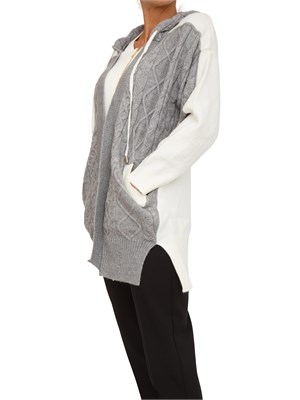 Cardigan full zip e cappuccio Fracomina in viscosa grigia e bianca in DONNA